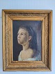 Beautiful young girl painted in profile. Oil on canvas. Original framed 47,5x58cm