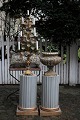 Old Swedish pedestal in wood with Gustavian gray color, gold leaf at the bottom and with a fine ...