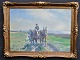 Nyrop, Børge (1881 - 1948) Denmark: A horse-drawn carriage by Ringkøbing Fjord. Oil on canvas. ...