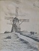 Fischer, Vilhelm Theodor (1857 - 1928) Denmark: Windmill in Rørvig. Print, Signed 1906. 27 x 21 ...