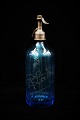 Decorative old French glass siphon in turquoise blue color from old cafe with engraved writing ...