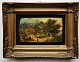 Miniature painting from the 19th century. Motif with house and people and large tree. In the ...