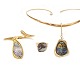 Bent Gabrielsen, Denmark set of necklace, bangle and ring with opals and diamonds. 14&18kt ...