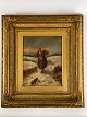 Antique 
painting of a 
girl collecting 
firewood in an 
old gold frame. 
19th century. 
Signed Hardy. 
...
