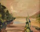 Endis Bergström (1866-1950). Swedish painter. Oil on board. Modernist landscape. 1940's.The ...