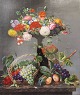 Emma Mulvad; Painting, flowers and fruits on a table