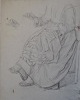 Tornøe, Wentzel (1844 - 1907) Denmark: Sketch - an Italian woman sews. Lead on paper. Verso ...