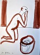 Gislason, Jon (1955 -) Denmark: A sick man. Watercolor / pen on paper. Signed 93. 32 x 24 ...