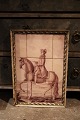 Old picture of Men on horseback, hand painted on tiles and framed in old frame with patina. ...
