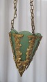 6 sided entrance pendant lamp in bronze with green glass, approx. 1880 - 1900. H .: 25 cm. Dia: ...