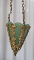 6 sided 
entrance 
pendant lamp in 
bronze with 
green glass, 
approx. 1880 - 
1900. H .: 25 
cm. Dia: ...