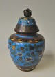 Antique Chinese cloissonne lid vase, 19th century. Polychrome decorated with flowers, birds and ...