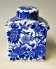 Japanese tea 
can in 
porcelain, 20th 
century. Blue 
decorated with 
birds and 
flowers in 
transfer ...