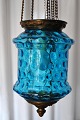 Lamp with fittings in light blue glass, blown with eye optics. Fyns Glasværk, 1890, Denmark. H ...