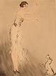 Louis Icart (1888-1950). Rare etching on paper. Woman and dog. 1930s.Visible dimensions: 37.5 ...