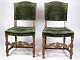 2 oak chairs in Renaissance style upholstered with green velor fabric from around the ...