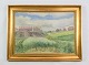 Oil painting on 
canvas with 
motif of 
village with 
gold frame from 
around the year 
...