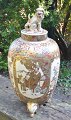 Large rare Satsuma signed faience lid jar, Meiji, 19. century Japan. Hand-painted motifs with a ...