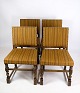 Set of 4 dining table chairs in oak with striped fabric from around the 1930sDimensions in cm: ...