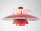 Ceiling lamp, model PH5, designed by Poul Henningsen in 1958. The lamp is in the colors red and ...