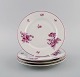 Fire Rosenthal tallerkener i håndmalet porcelæn. Lyserøde blomster og kant. 
1930/40