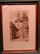 Litografi af H.Kruuse med motiv fra Rothenburg ob 
der Tauber, Tyskland.