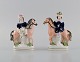 Capodimonte, England. Two antique hand-painted porcelain figurines. Noble couple on horses. 19th ...