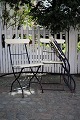 Old French 
garden chair in 
iron with 
wooden slats in 
old paint with 
patina (white / 
blue) (2 ...