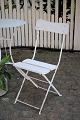 Old French garden chair in iron with wooden slats, painted white with fine patina. Can be ...