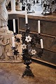 Large French antique 1800 century church candlestick in dark patinated bronze, decorated with 3 ...