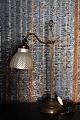 Old French Bureau table lamp in brass with original grooved lampshade in gray-painted glass ...