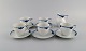 Royal Copenhagen blue painted Princess. Set of five coffee cups with saucers 
along with creamer in porcelain. Model Number 756.
