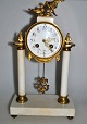 French bronze / 
marble column 
clock, 19th 
century. Top 
figure of two 
birds in nest. 
Columns and ...