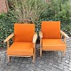 Hans J. Wegner design chairs.Hans J. Wegner; Two GE240 chairs in oak with original orange ...