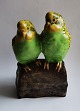 Birds figurine in ceramic of two green budgies from the Aluminia factory. Designed by Jeanne ...