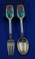 Michelsen set Christmas spoon and fork 1946 of gilt ...