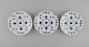 Three Royal Copenhagen Blue Fluted Plain side plates in hand-painted porcelain. 
Model number 1/300. Early 20th century.

