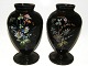 A pair of black 
glass vases 
with 
decorations.
Height 19 cm.
One is signed 
"26" and one is 
...