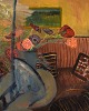 Dagny Cassel 
(1908-1988), 
Sweden. Oil on 
canvas. 
Modernist 
interior with 
flowers. 
Mid-20th ...
