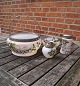 Set of strawberry bowl, sprinkle pot, sugar bowl 
and creamer in opaline glass