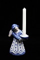 L. Hjorth ceramic angel in blue / white glaze carrying a small candle. no.420. Height:11,5cm. ...
