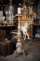Large antique French floor candlestick in carved wood with old patinated silver plating. Height: ...