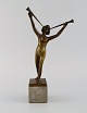 Art deco bronze sculpture on marble base. Lur blowing naked woman. 1920s / 30s.Measures: 30 x ...