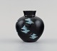European studio ceramicist. Unique vase in glazed stoneware. Light blue touches on black ...