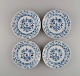 Four antique Meissen Blue Onion plates in hand-painted porcelain. Approx. 1900.
