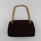 Vintage Chanel bag in brown velvet. Interior red velvet. Patterned seams. French design, ...