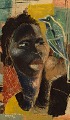 Wim Bosma (1902-1985), Holland. Oil on board. "Black woman - green bird". Dated 
1956.
