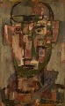 Rolf Norrman (1921-1964), listed Swedish artist. Oil on board. Cubist portrait of man. Mid-20th ...