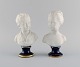 Limoges France. Two child busts in biscuit. Stand with dark blue glaze and gold edges. Classic ...