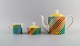 Gallo Design, Germany. Pamplona coffee pot, sugar bowl and creamer. Colorful 
decoration. Late 20th century.

